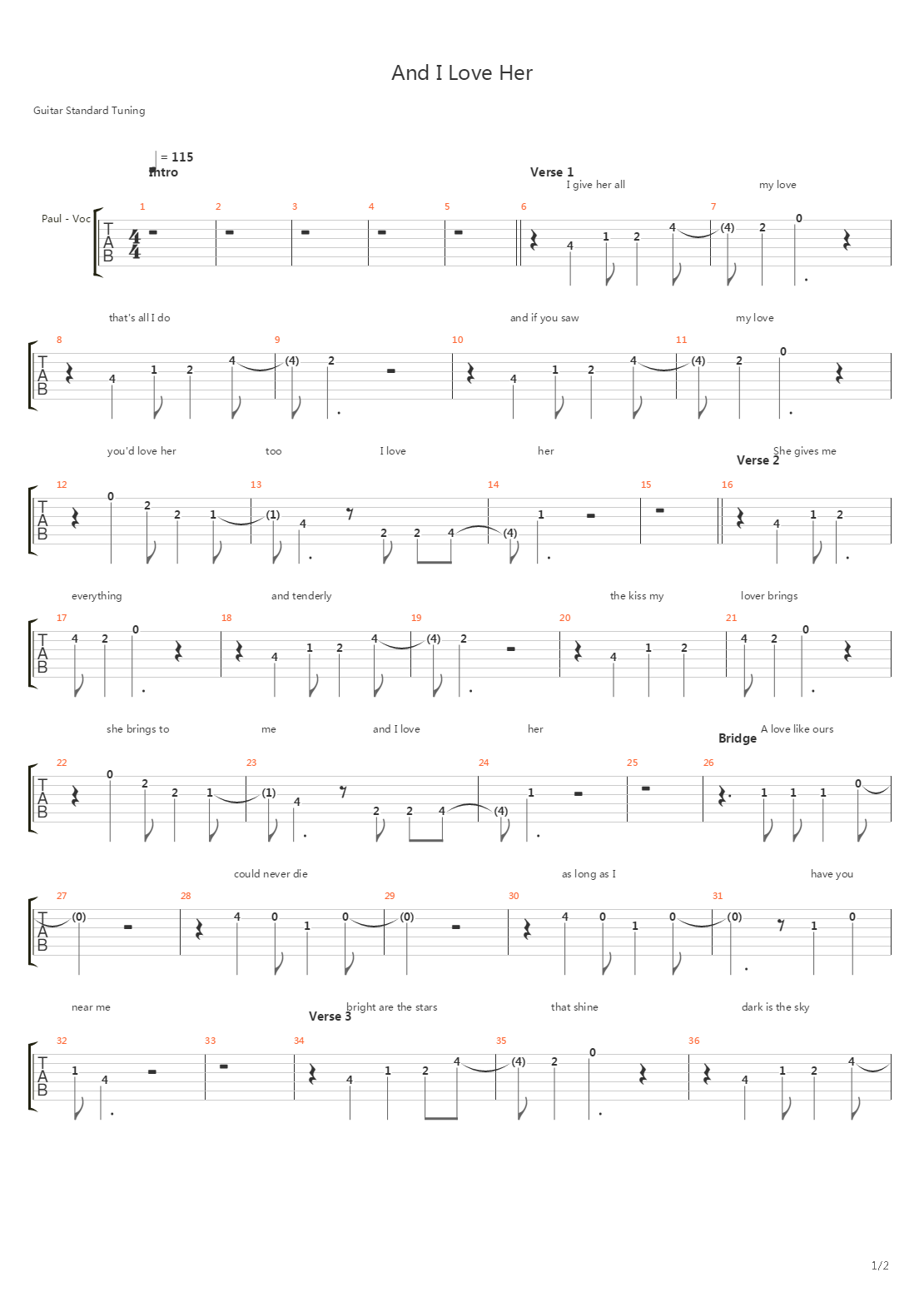 And I Love Her吉他谱