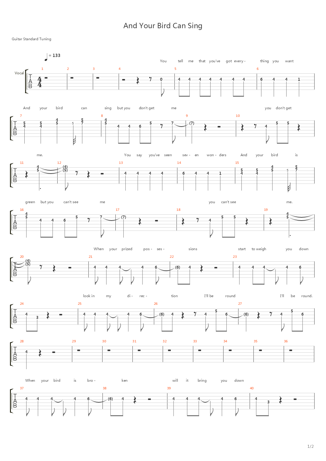 And Your Bird Can Sing吉他谱