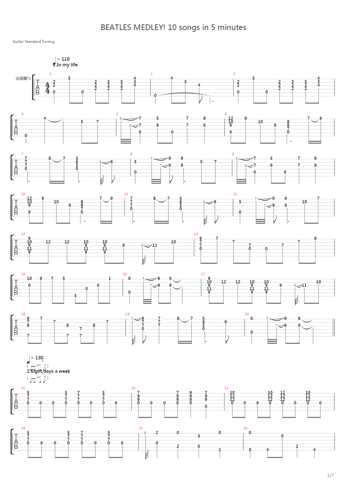 Beatles Medley (10 songs) (arr. by Leandro Kasan)吉他谱