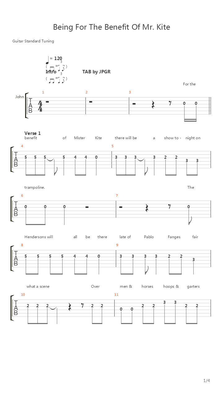 Being For The Benefit Of Mr. Kite吉他谱