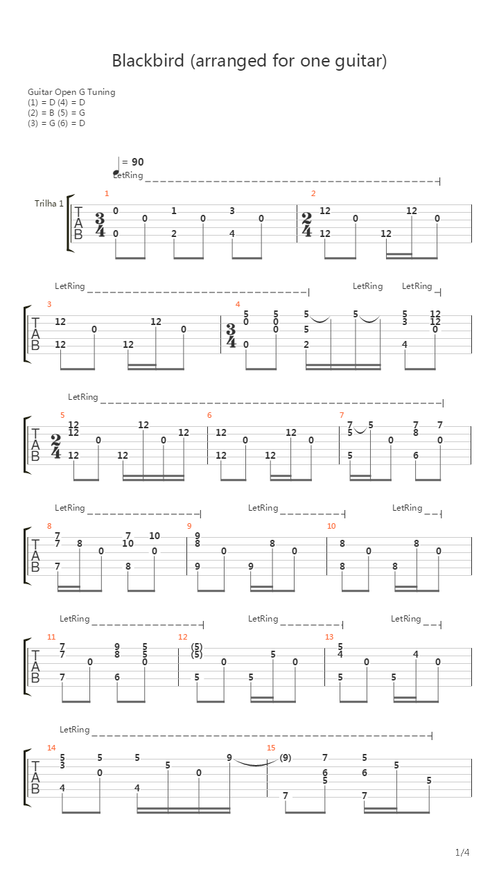 Blackbird (Arranged For One Guitar)吉他谱