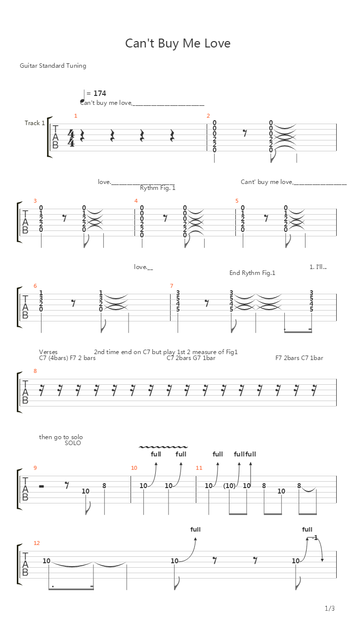 Can't Buy Me Love (Intro - Solo)吉他谱
