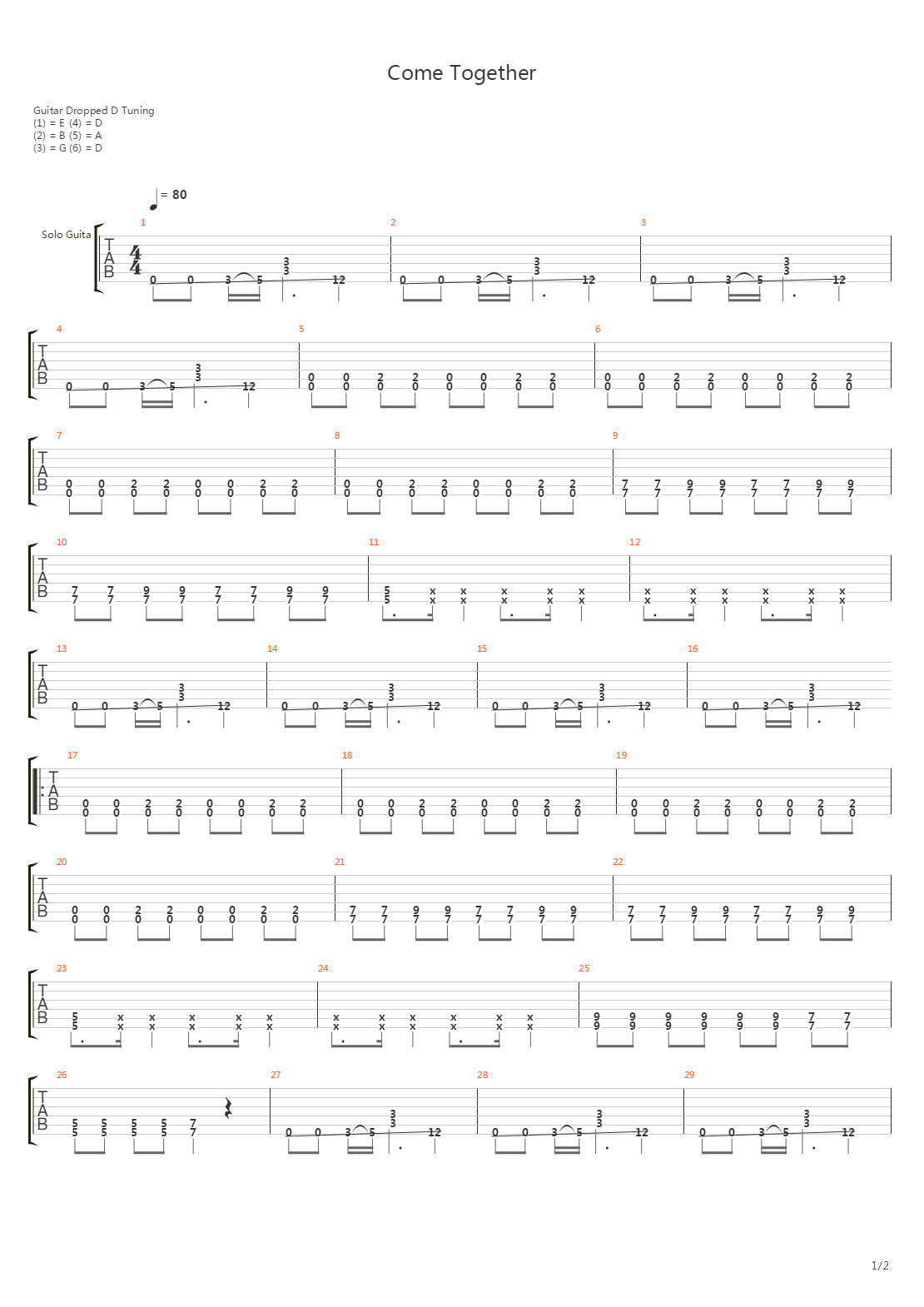Come Together吉他谱