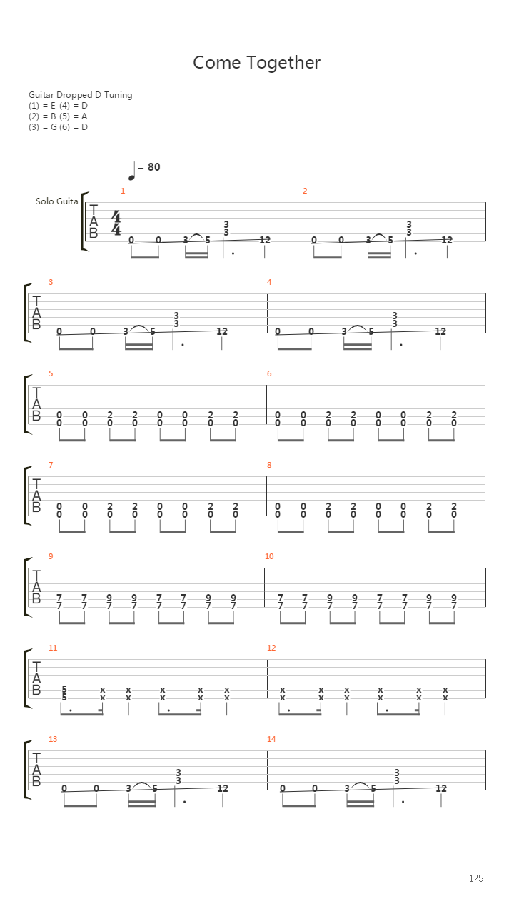 Come Together吉他谱