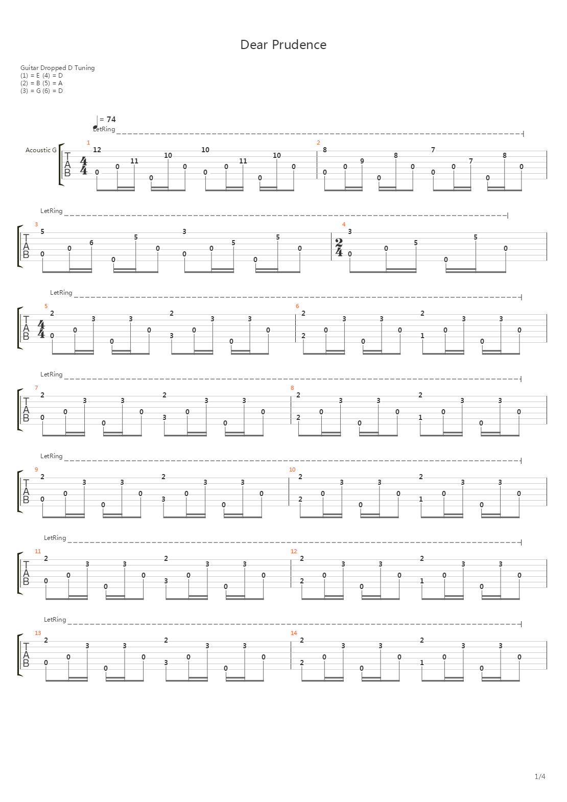 Dear Prudence吉他谱