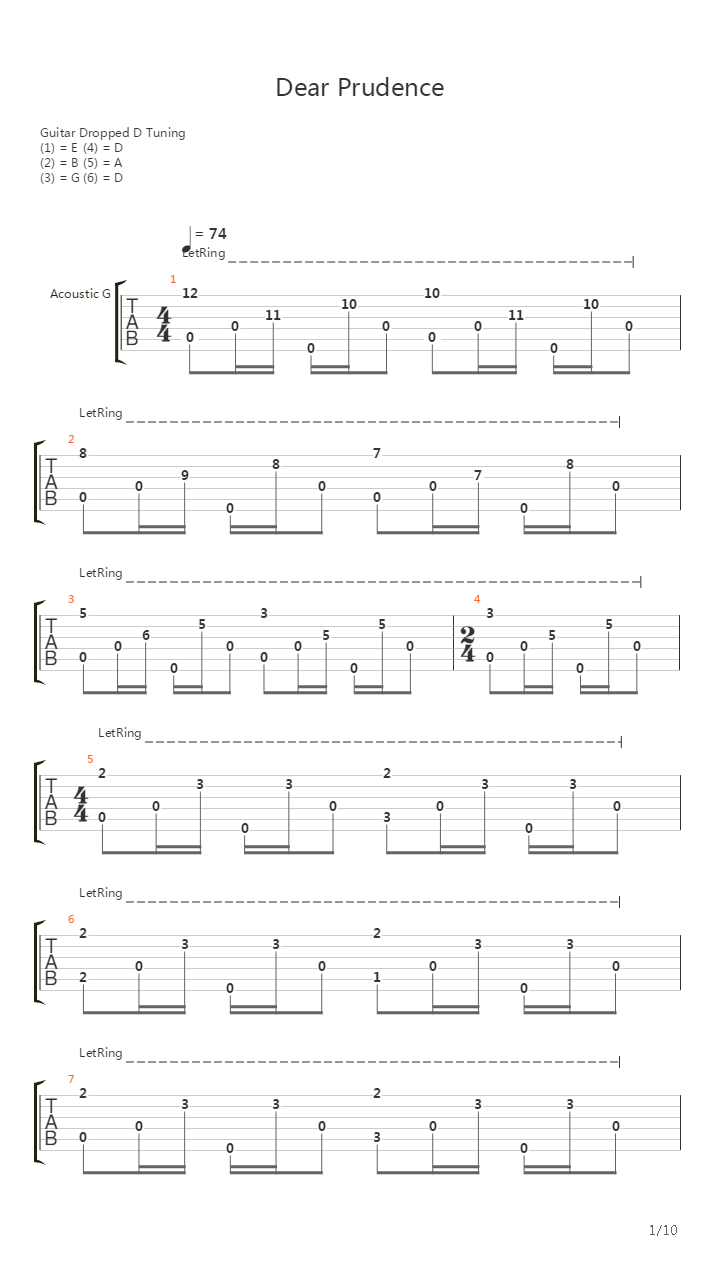 Dear Prudence吉他谱