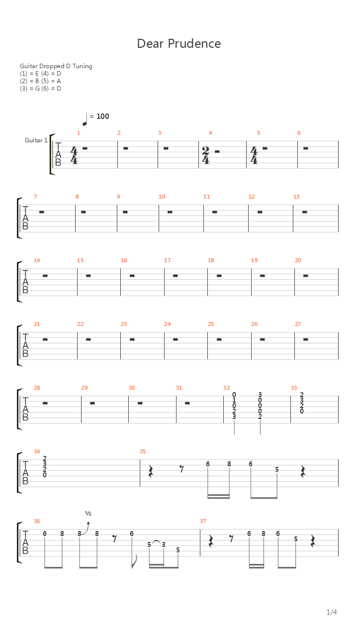 Dear Prudence吉他谱