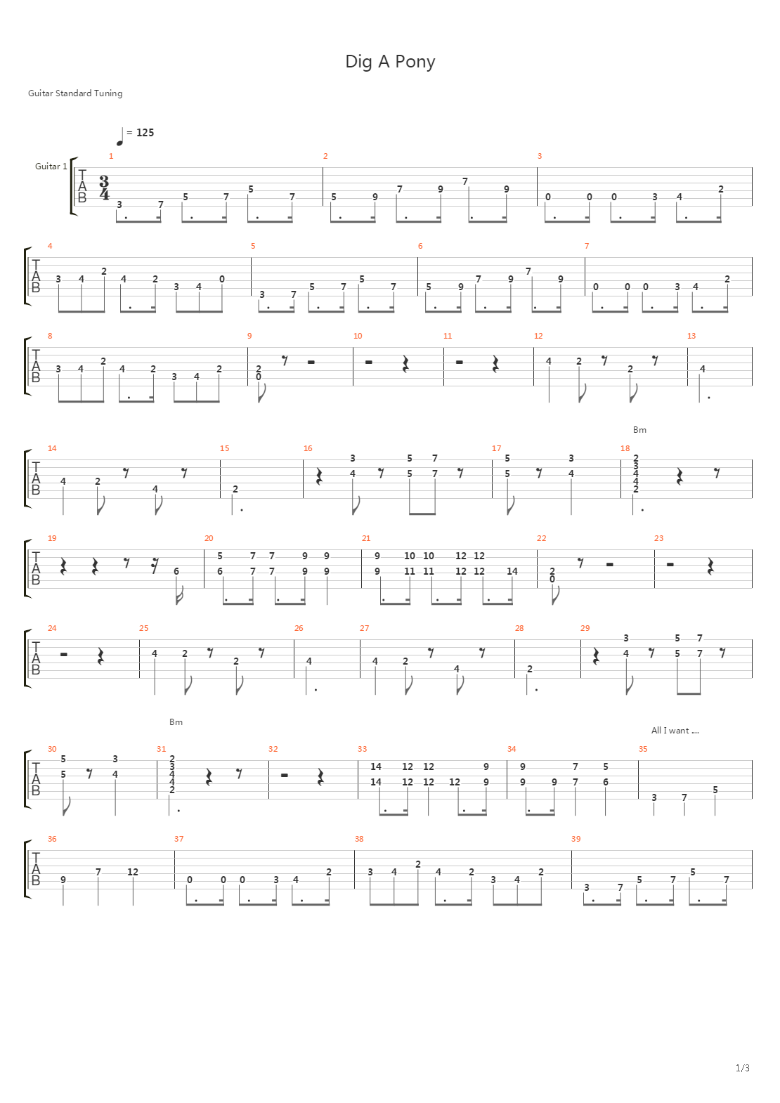 Dig A Pony吉他谱