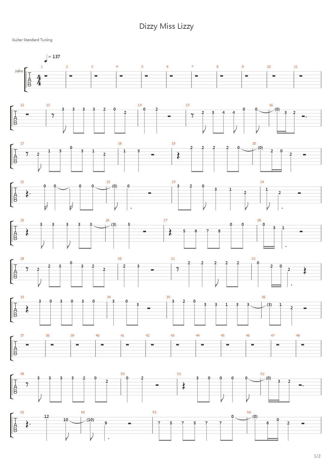 Dizzy Miss Lizzy吉他谱