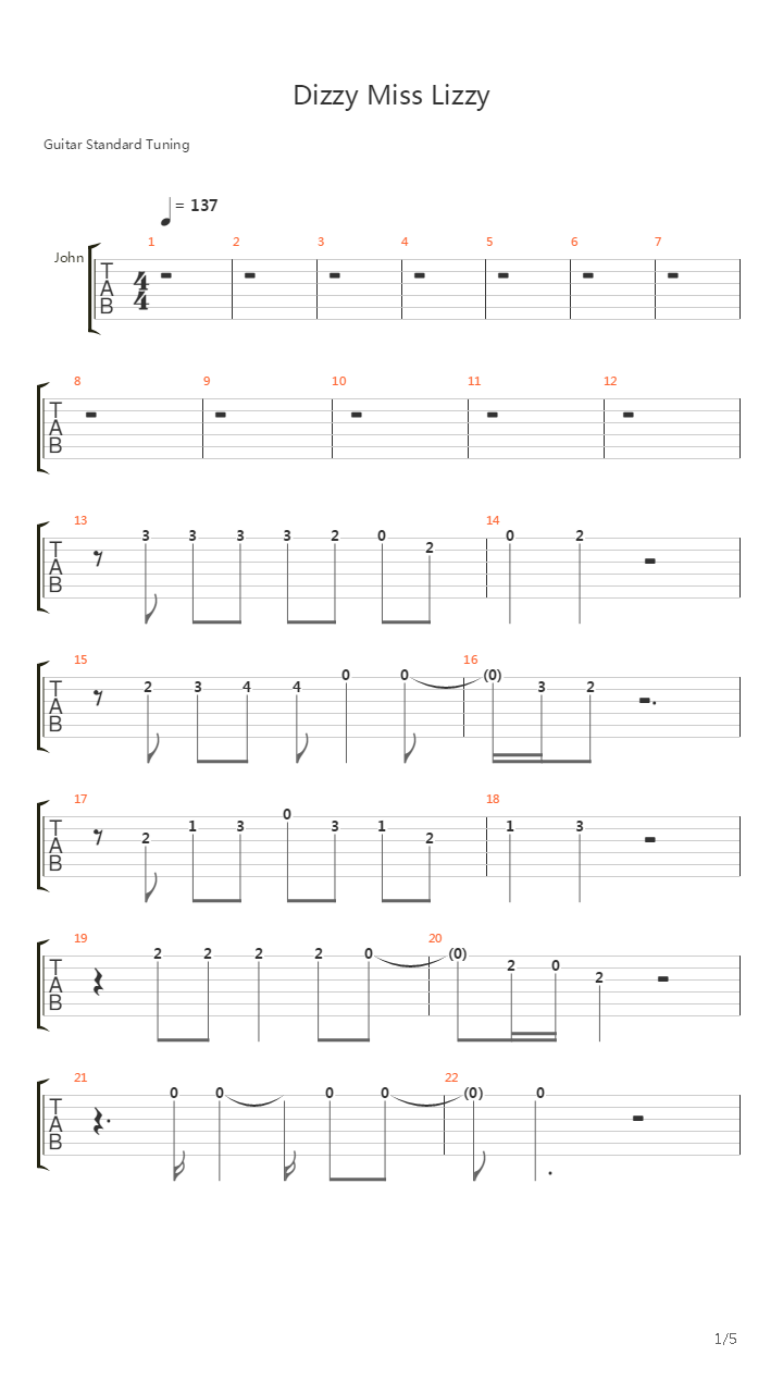 Dizzy Miss Lizzy吉他谱