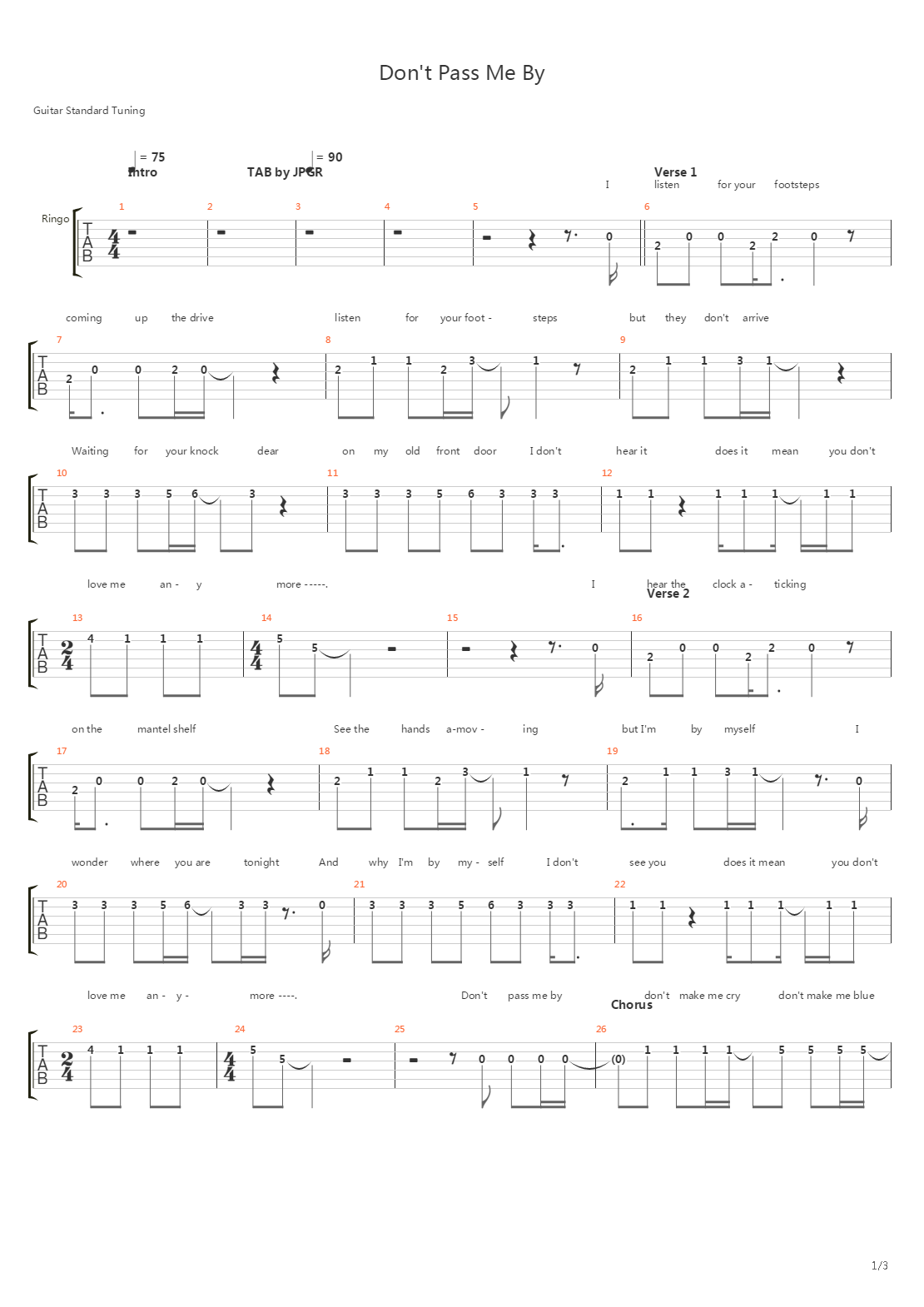 Don't Pass Me By吉他谱