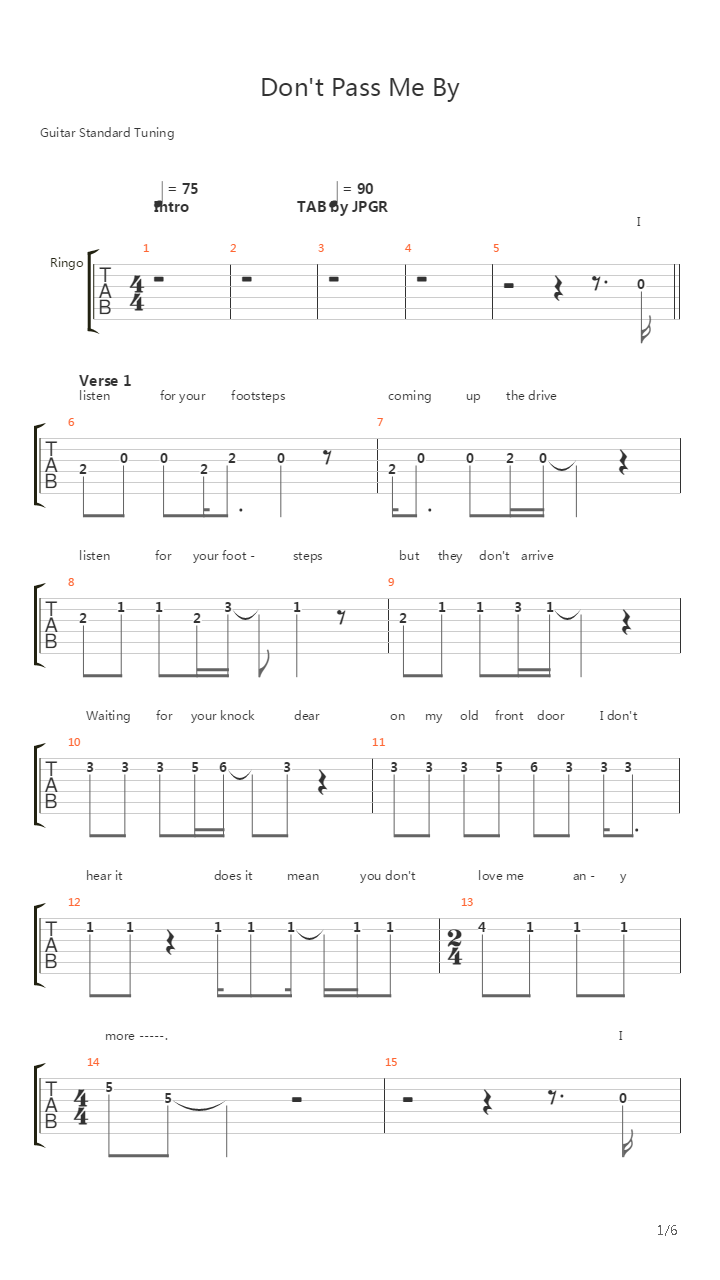 Don't Pass Me By吉他谱