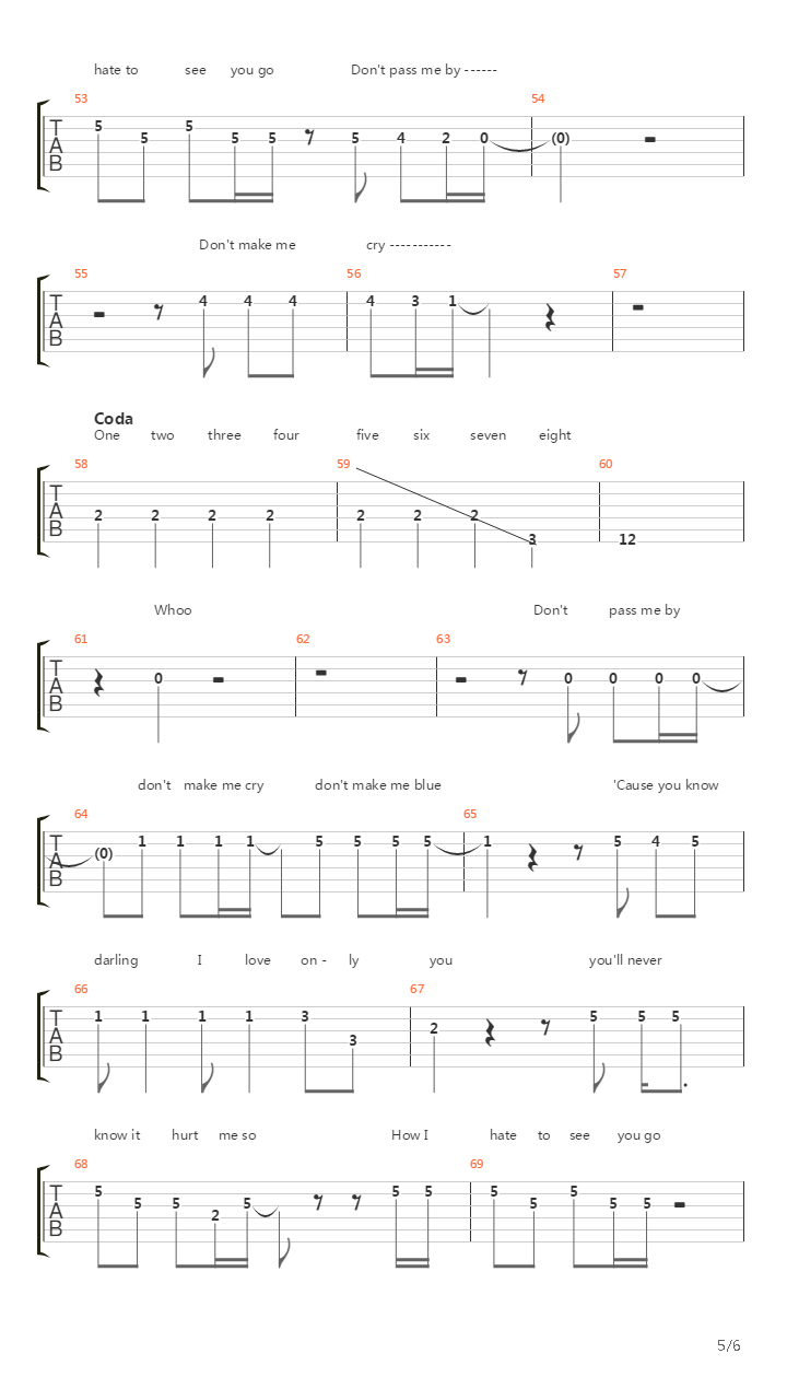 Don't Pass Me By吉他谱