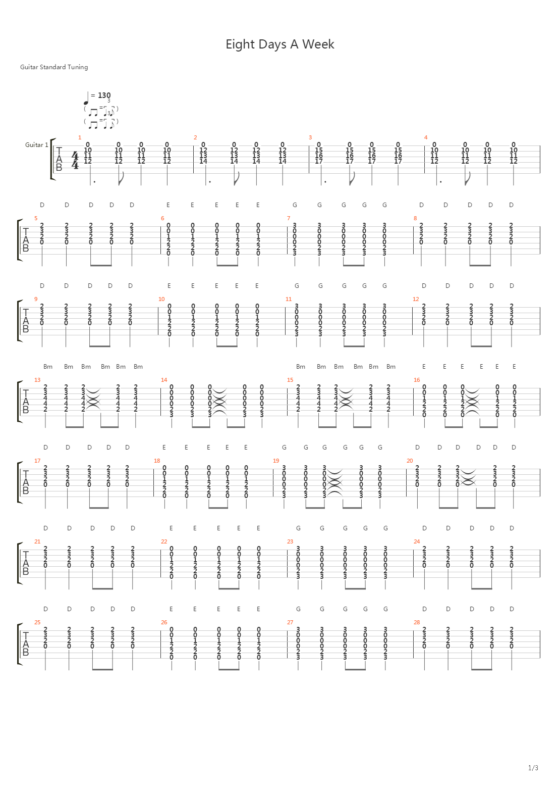 Eight Days A Week吉他谱