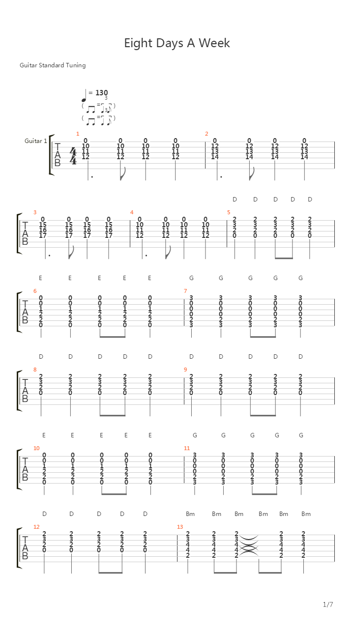 Eight Days A Week吉他谱