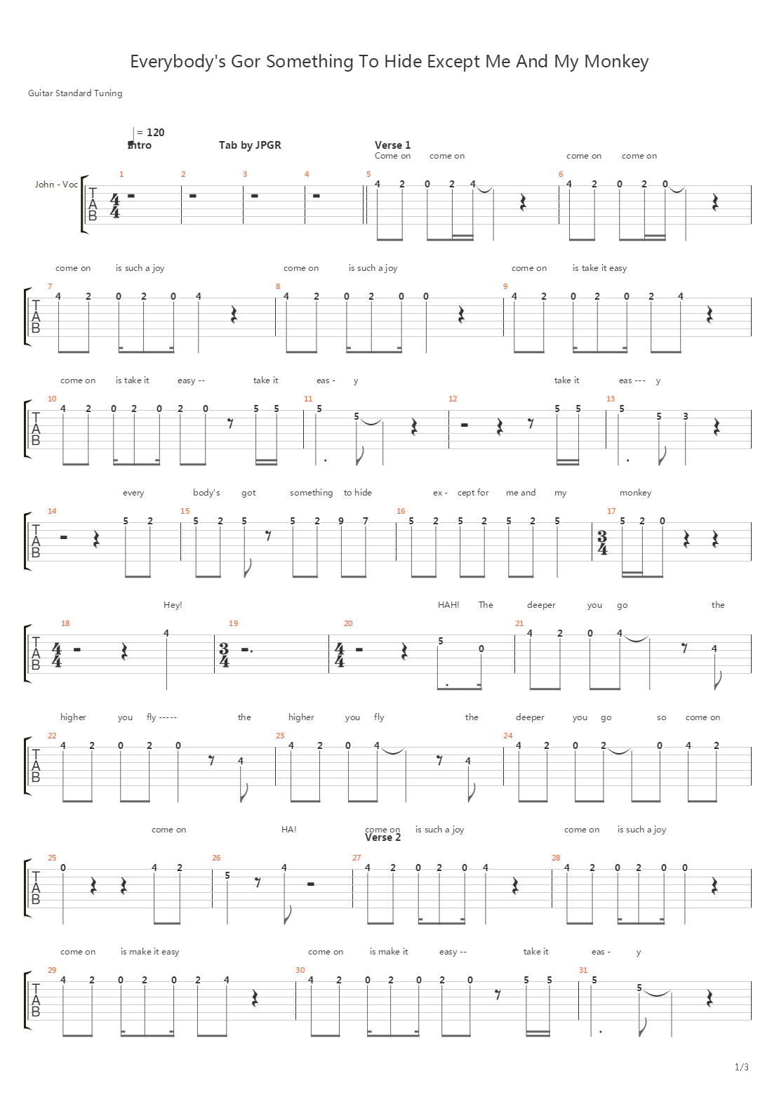 Everybody's Got Something To Hide Except Me And My Monkey吉他谱