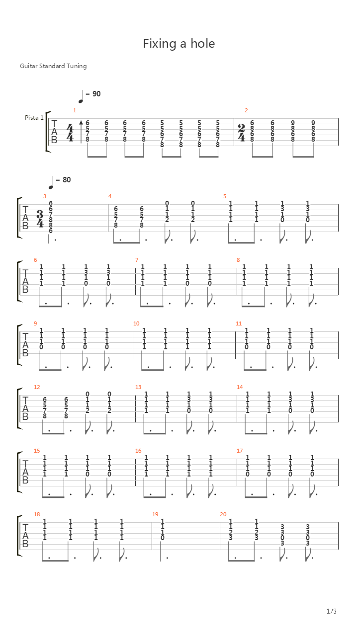 Fixing A Hole吉他谱