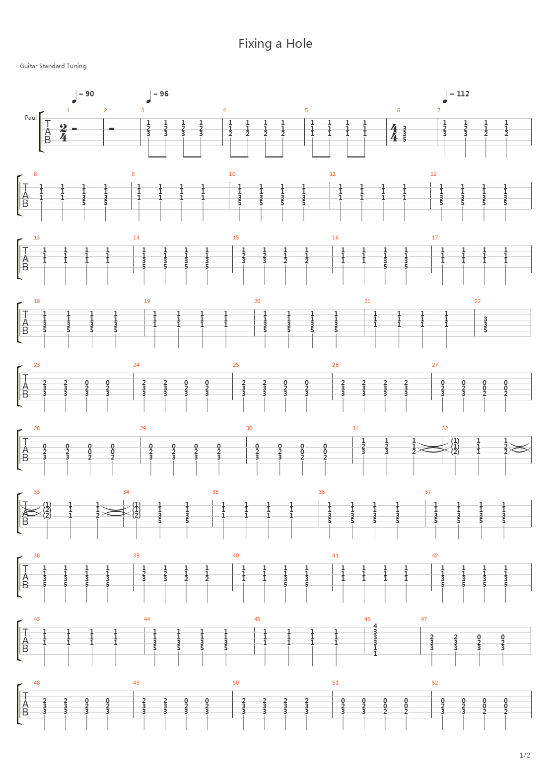 Fixing a Hole吉他谱