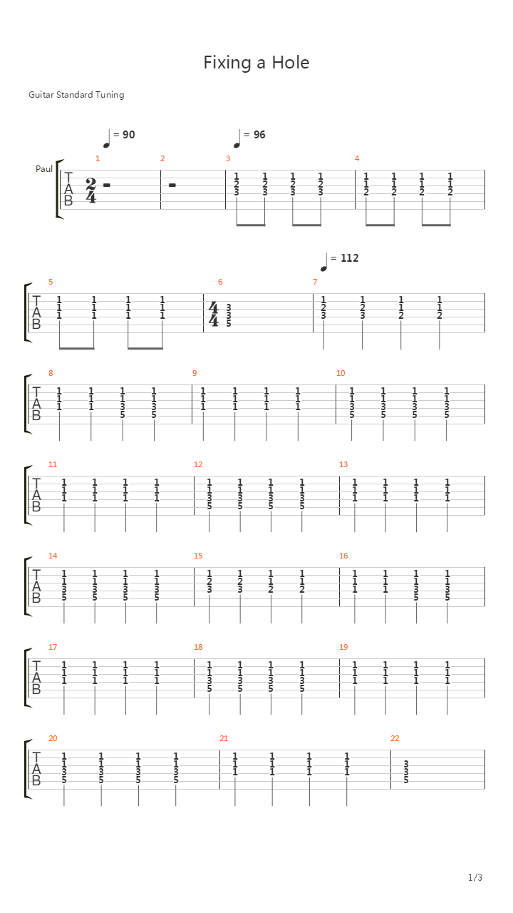 Fixing a Hole吉他谱