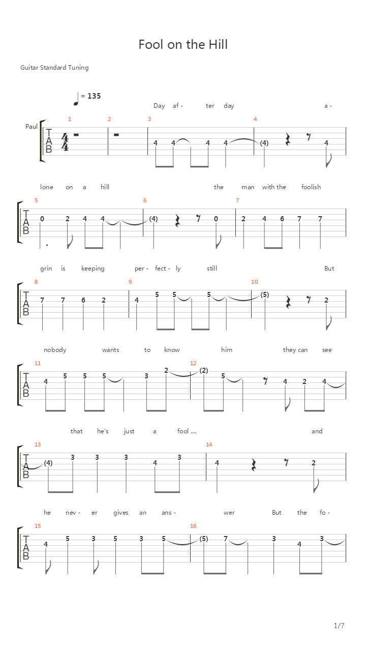 Fool on the Hill吉他谱