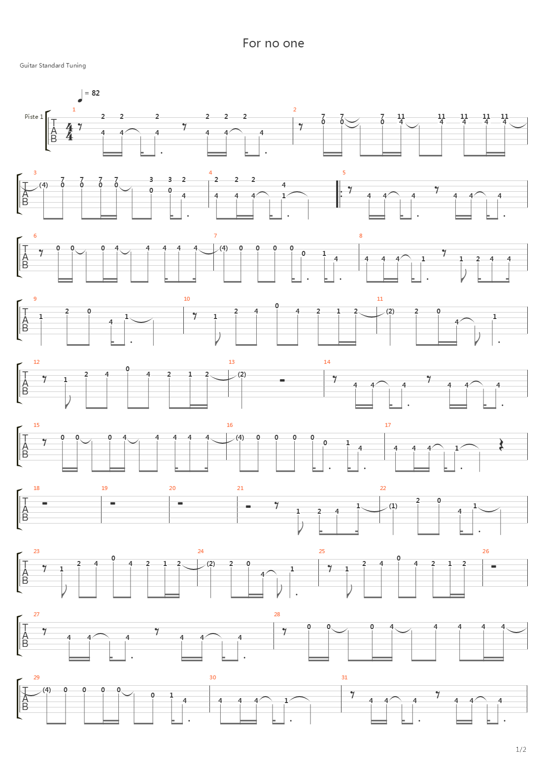 For no one吉他谱