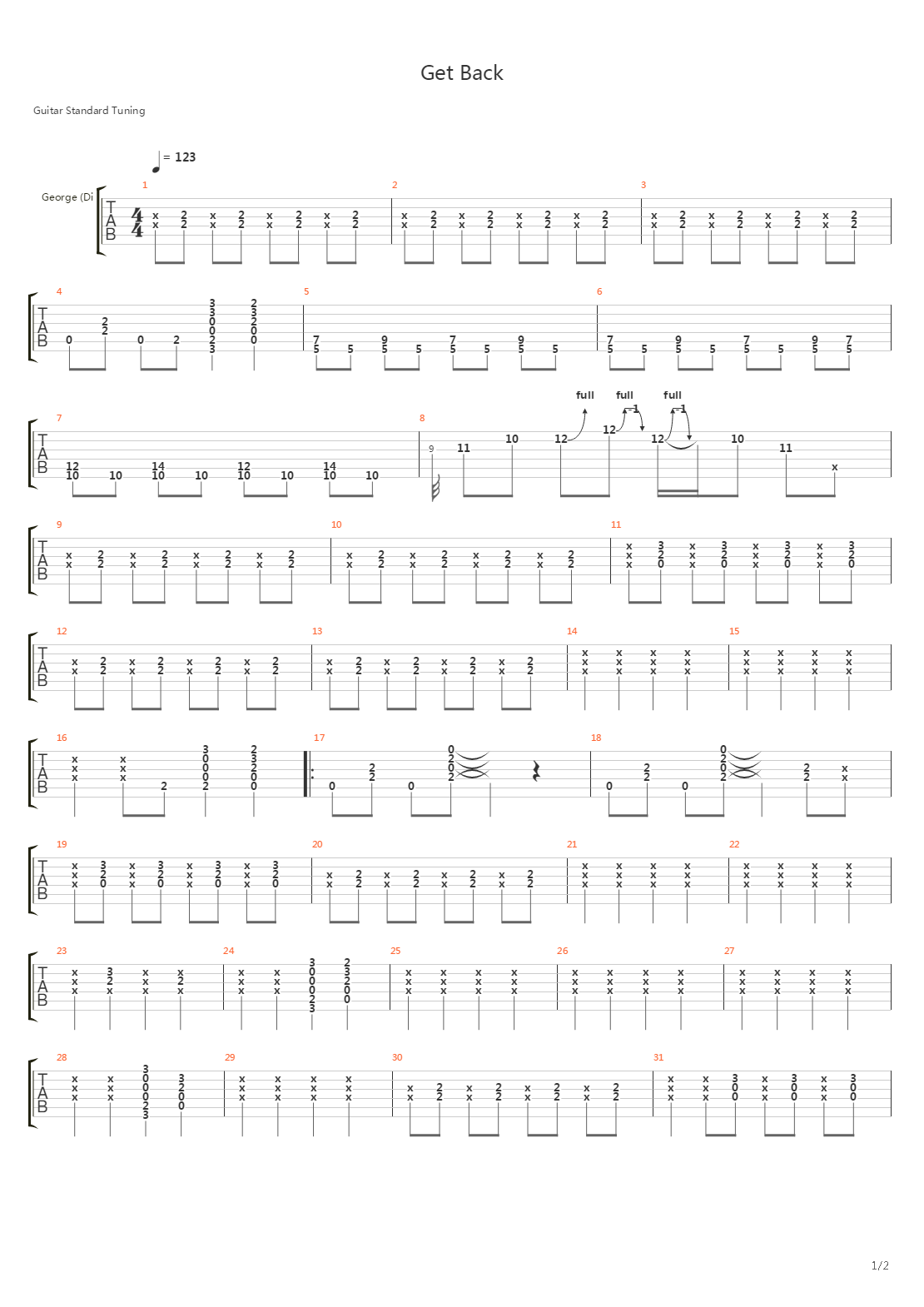 Get Back吉他谱