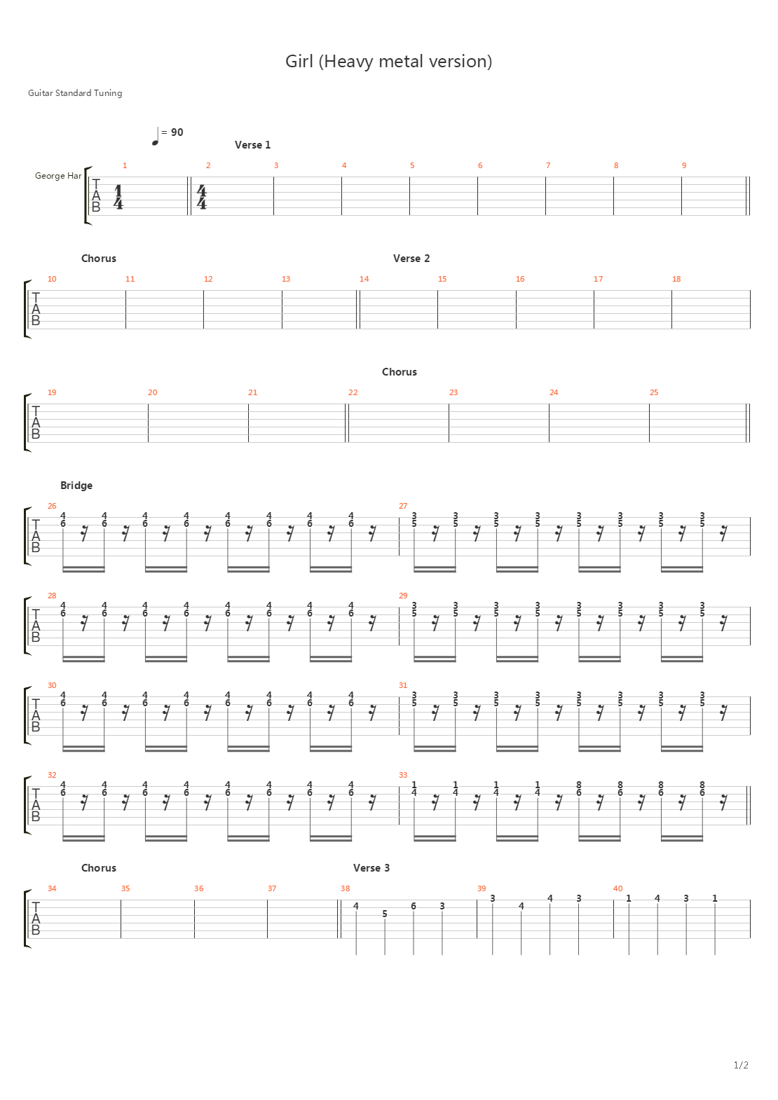 Girl (Heavy metal version)吉他谱