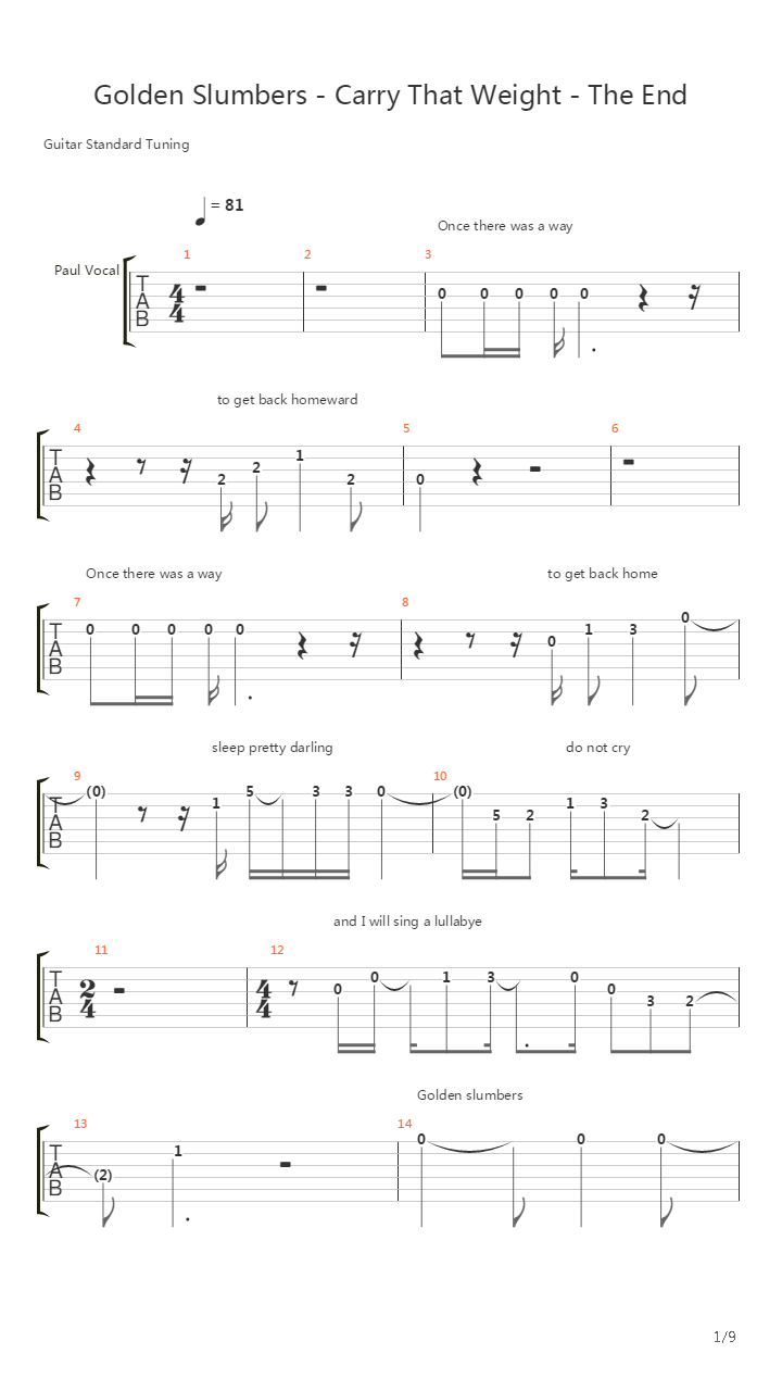 Golden Slumbers_Carry That Weight_The End吉他谱