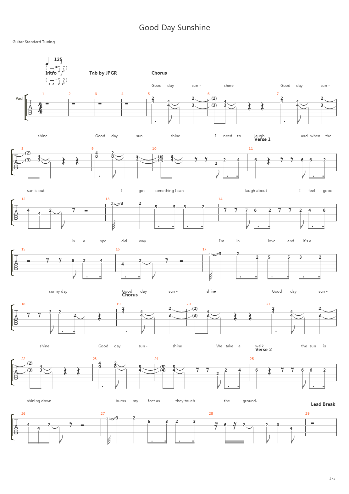 Good Day Sunshine吉他谱