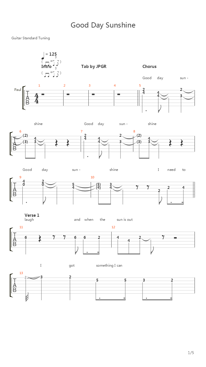 Good Day Sunshine吉他谱