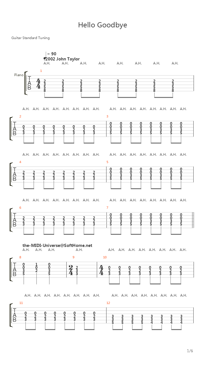 Hello Goodbye吉他谱