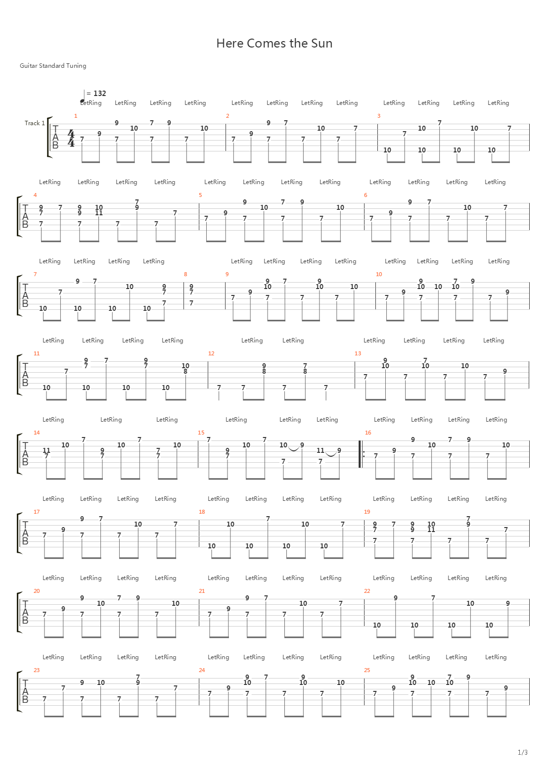 Here Comes The Sun吉他谱