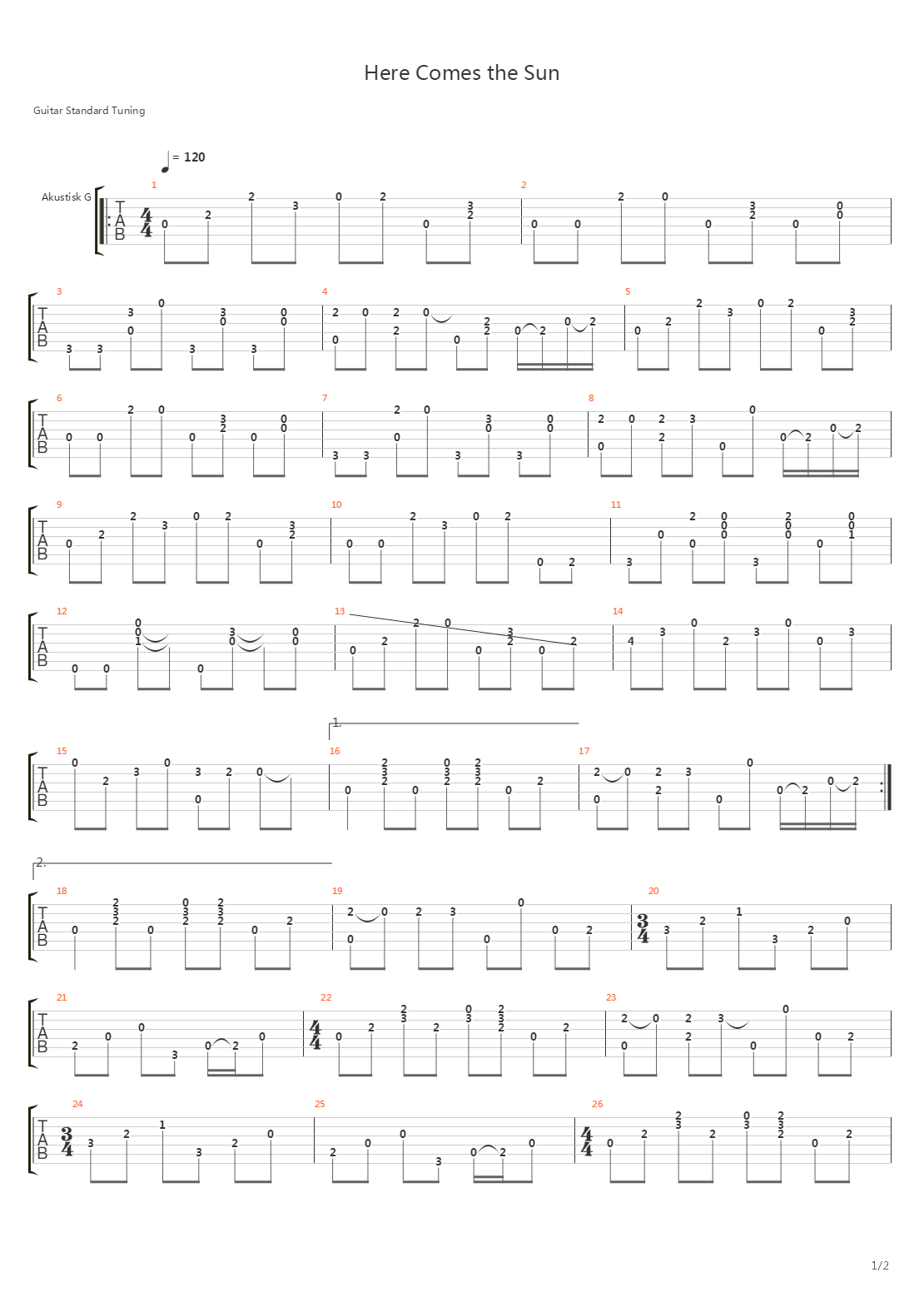 Here Comes The Sun吉他谱