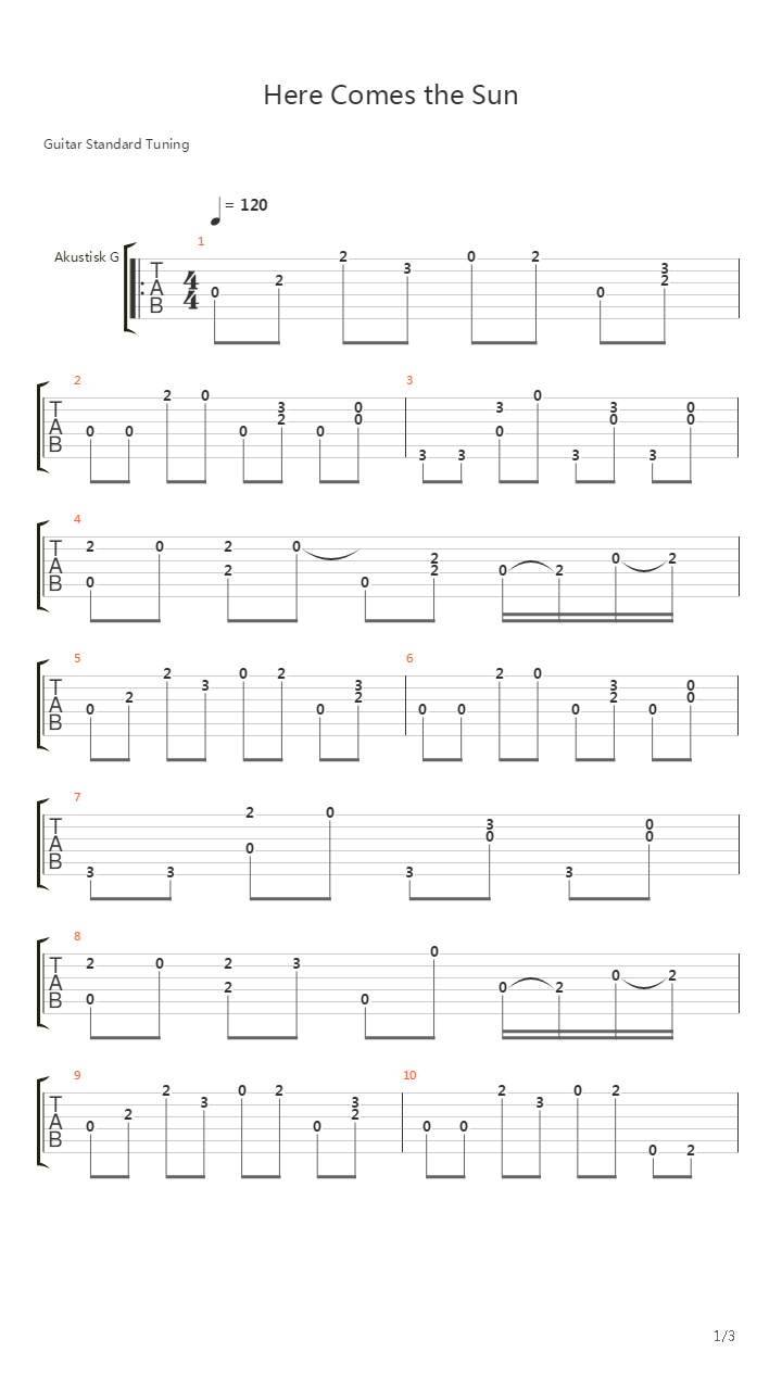 Here Comes The Sun吉他谱