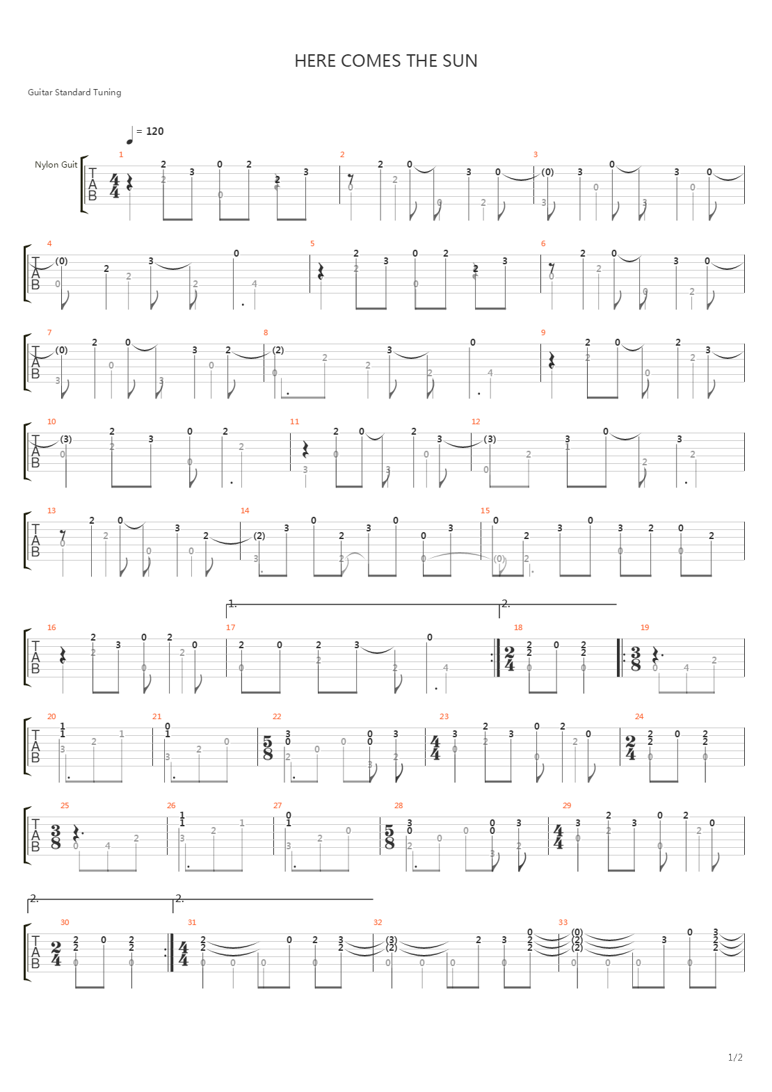 Here Comes The Sun吉他谱
