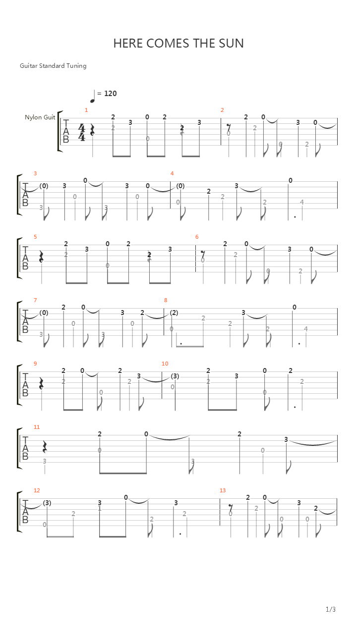 Here Comes The Sun吉他谱