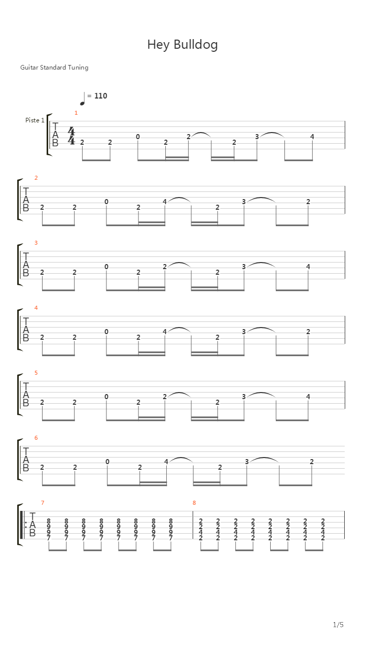 Hey Bulldog吉他谱