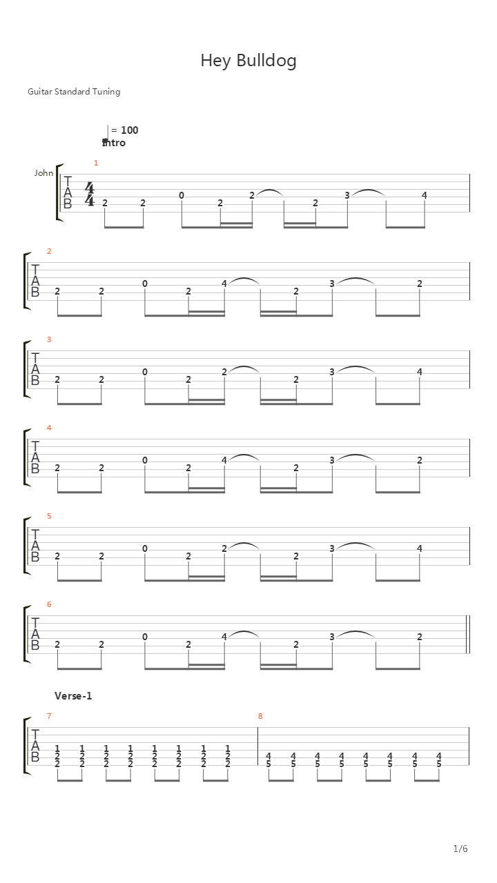 Hey Bulldog吉他谱