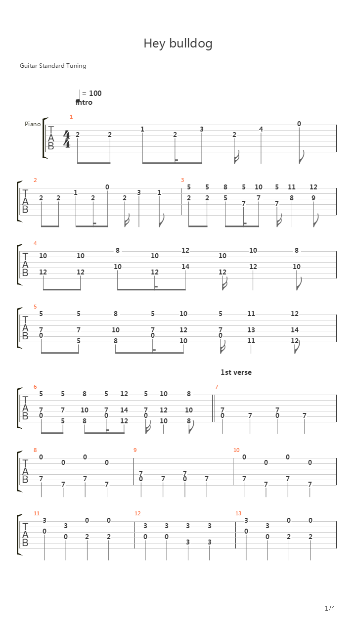 Hey bulldog吉他谱