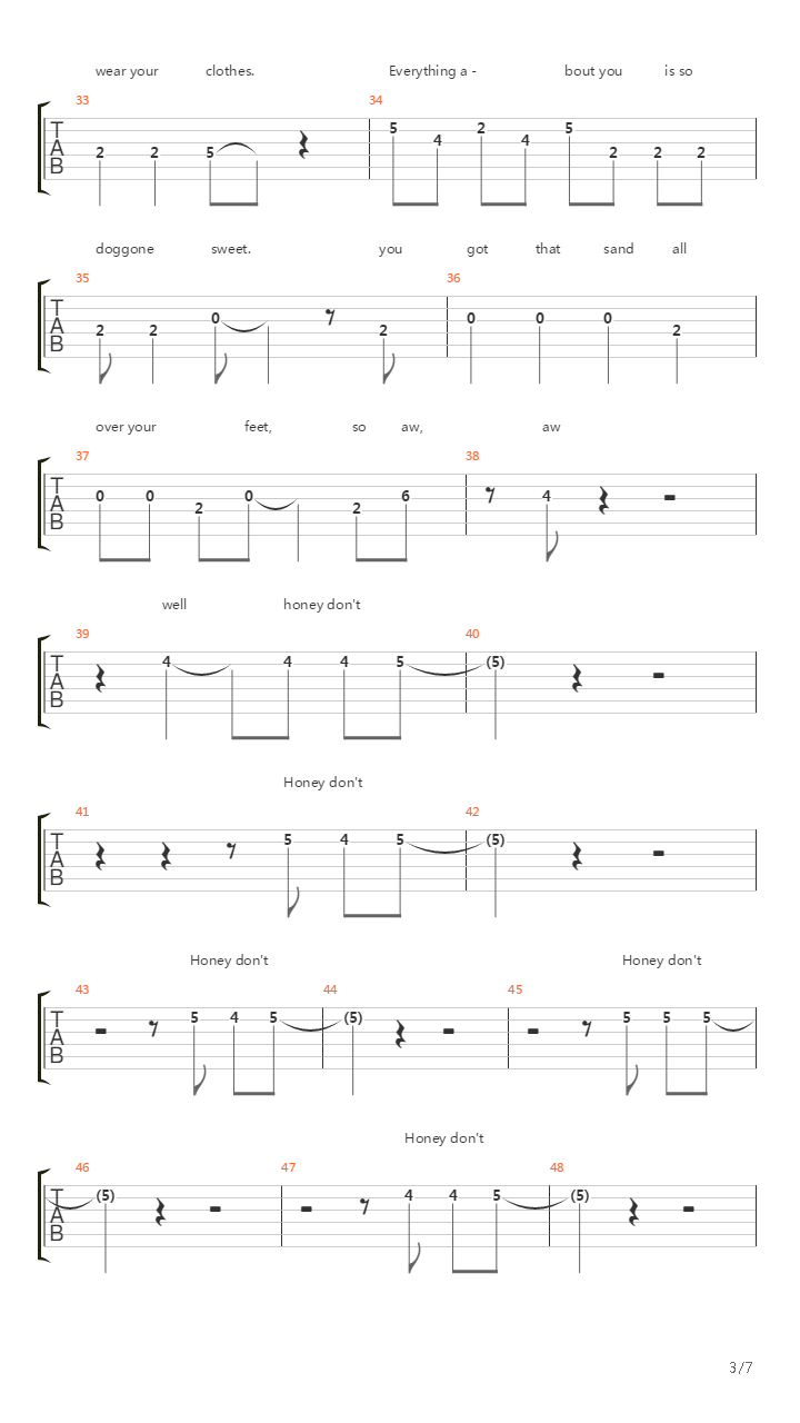 Honey Don't吉他谱
