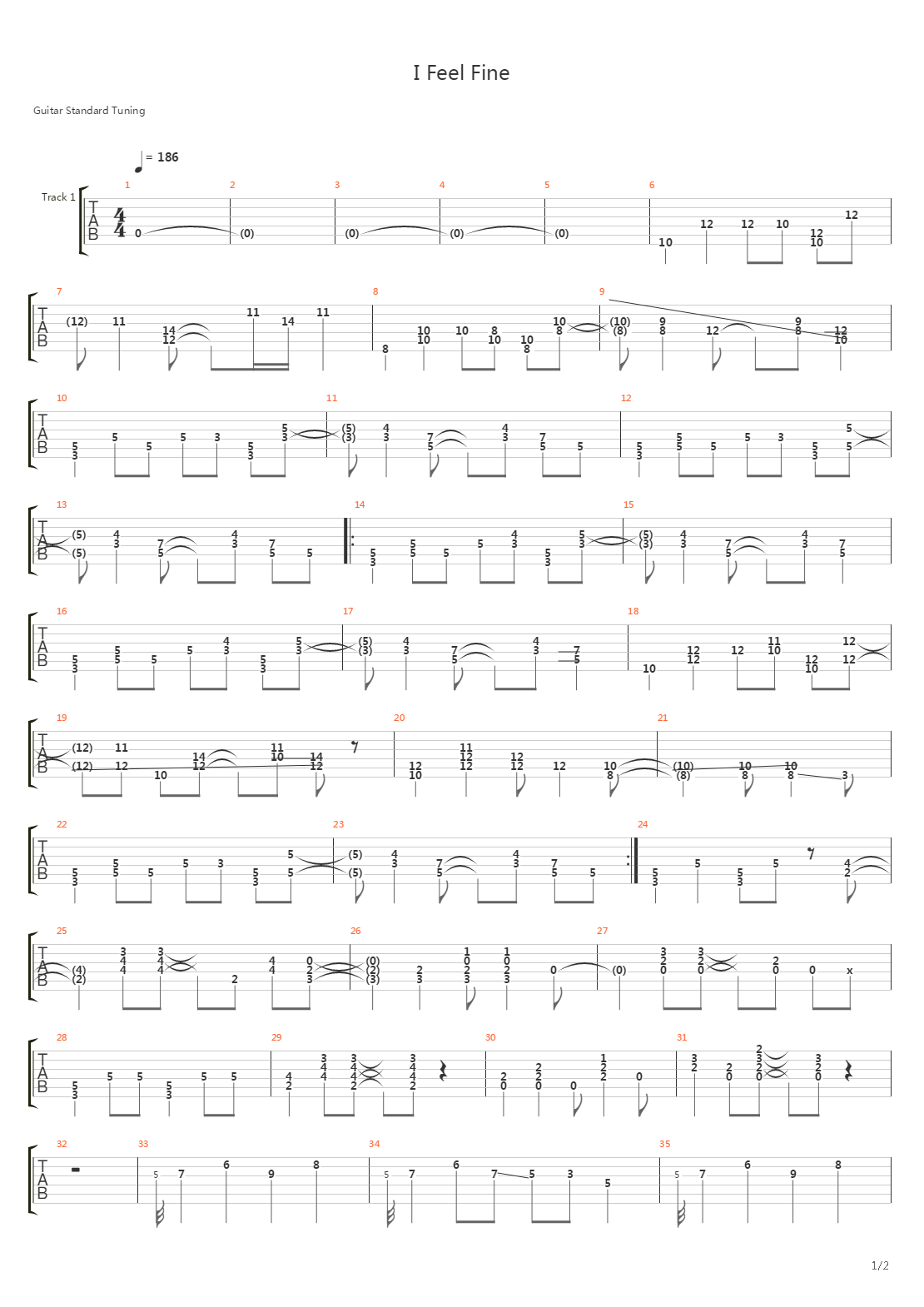I Feel Fine吉他谱