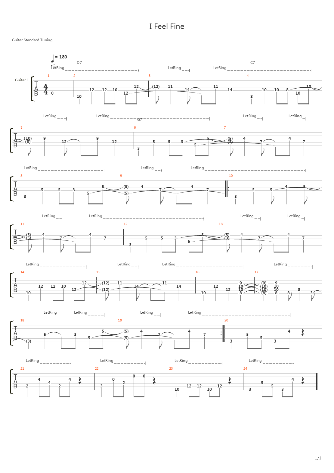 I Feel Fine吉他谱