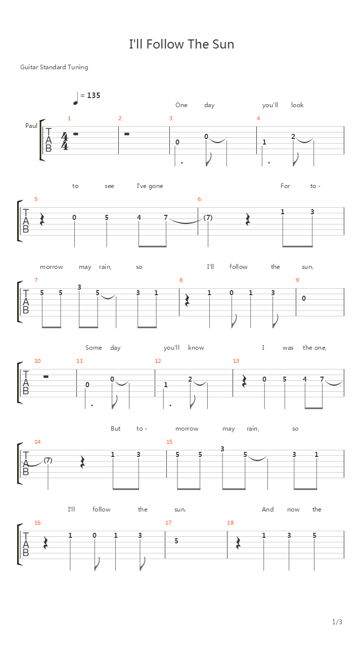 I'll Follow The Sun吉他谱
