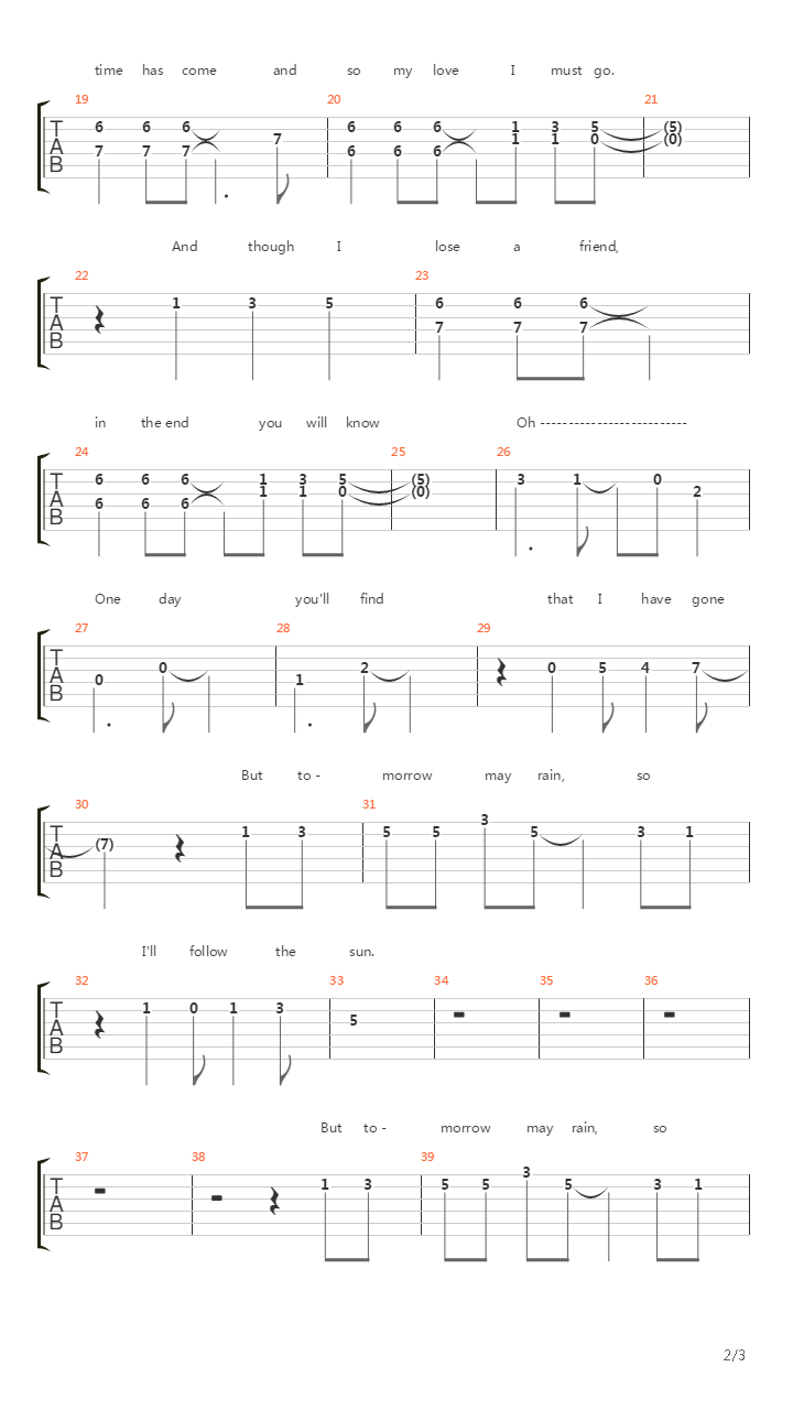 I'll Follow The Sun吉他谱