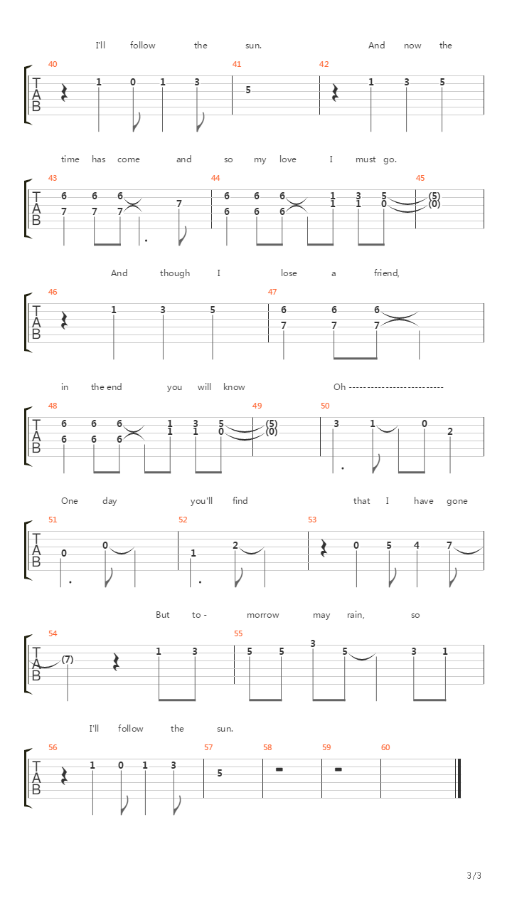I'll Follow The Sun吉他谱