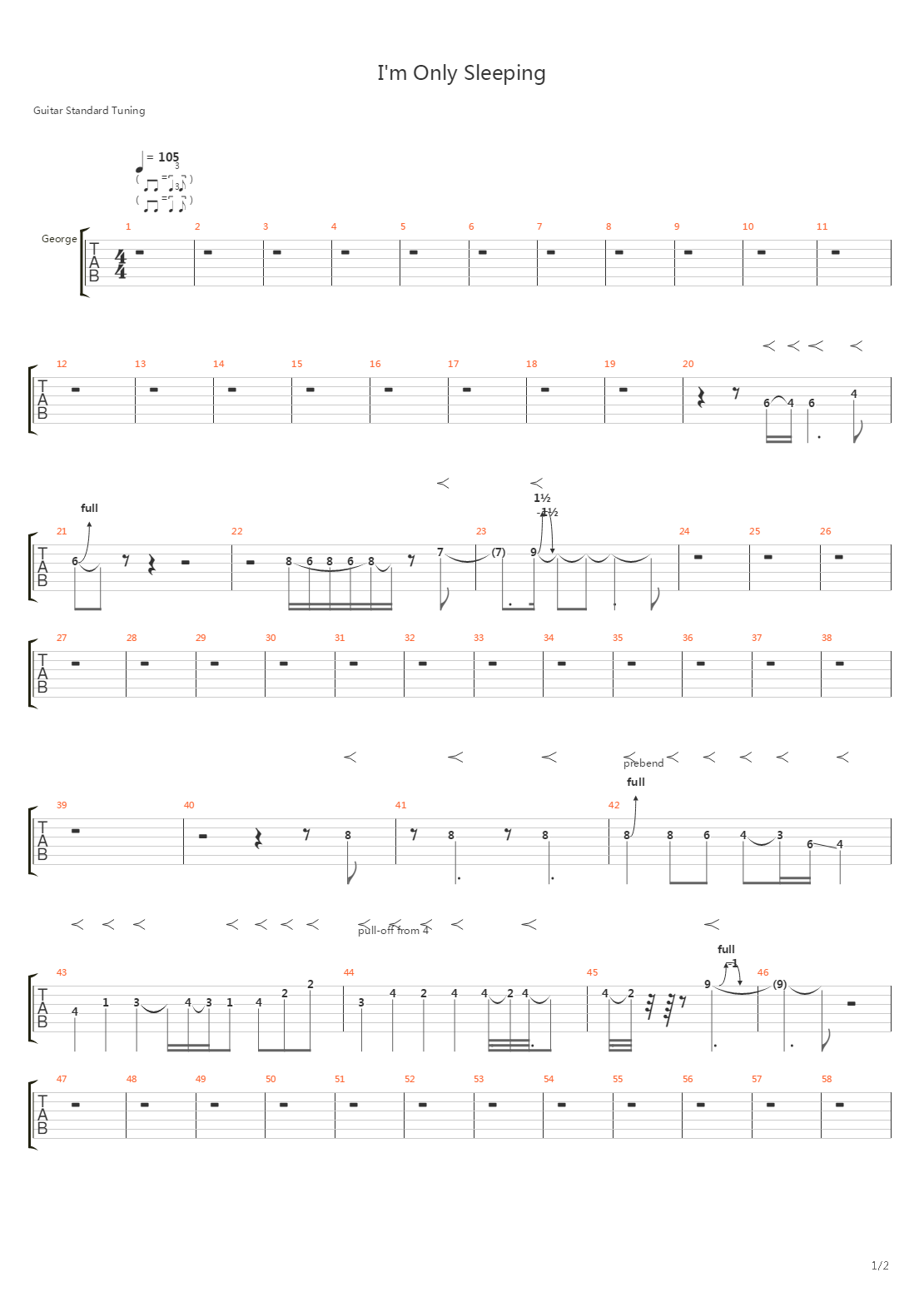 I'm Only Sleeping吉他谱