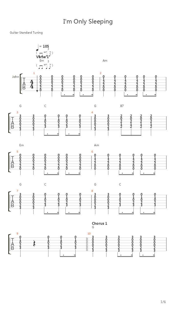 I'm Only Sleeping吉他谱