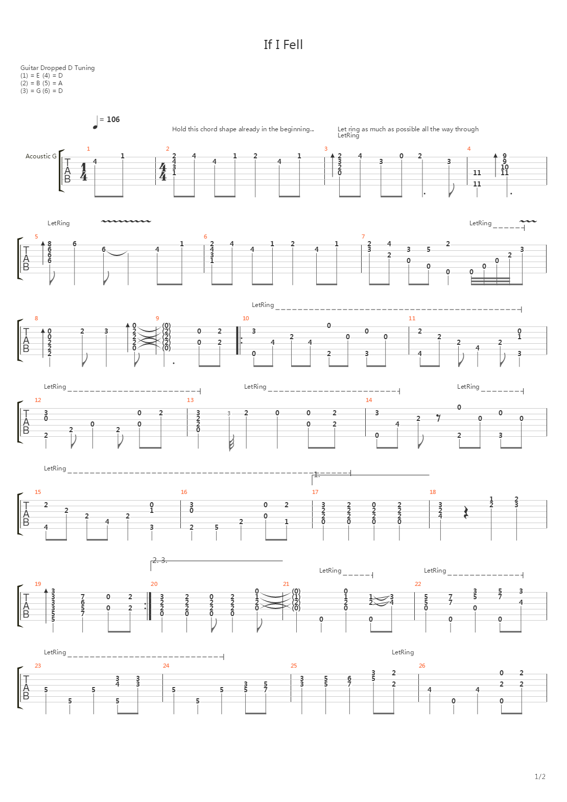 If I Fell吉他谱