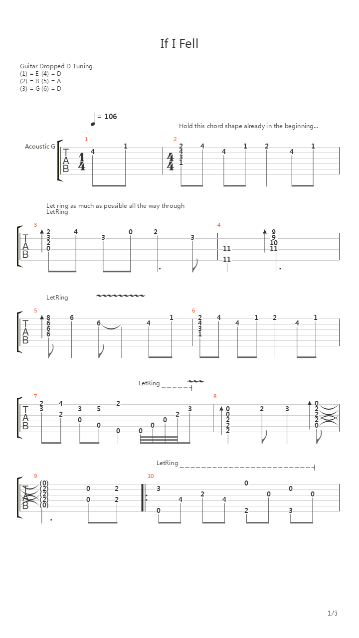 If I Fell吉他谱