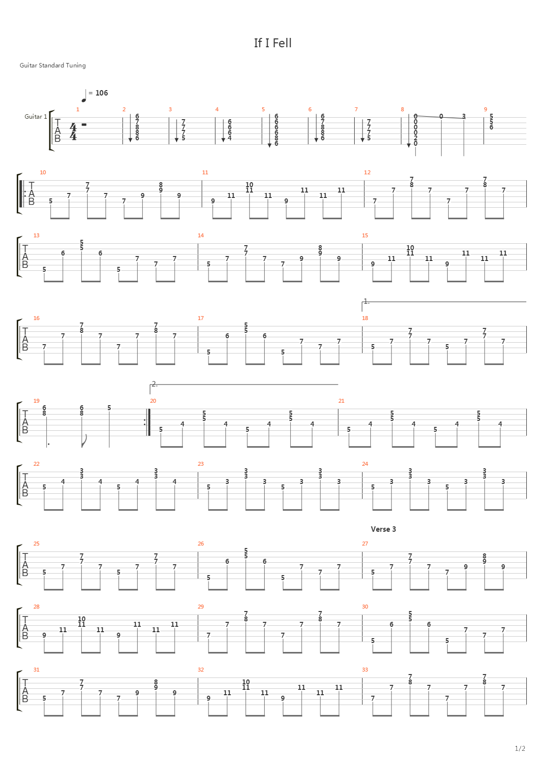 If I Fell吉他谱